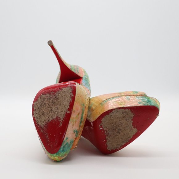 Christian Louboutin Multicolor Python Pixel Troca 140 Peep Toe Pumps 40 - Picture 8 of 10